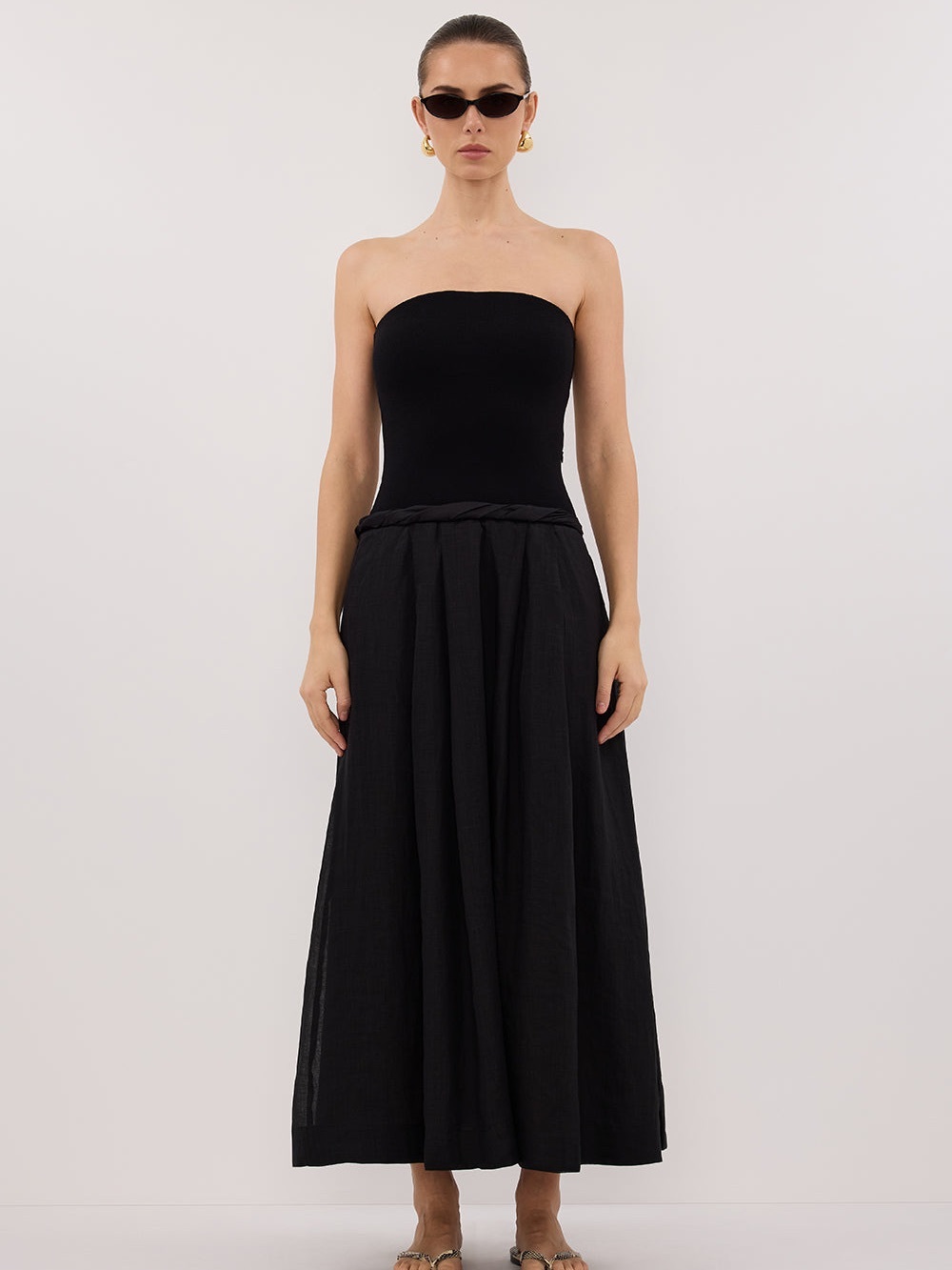 Dissh Coco Black Strapless Hybrid Midi Dress S